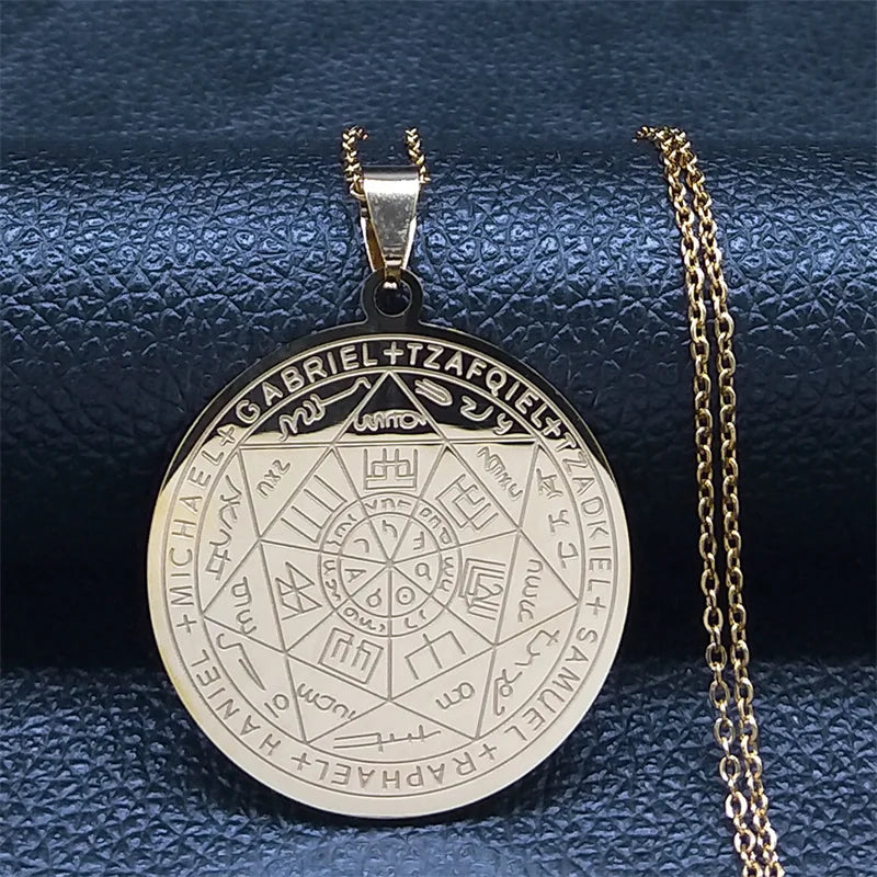 Seven Archangels Amulet Stainless Steel Necklaces Men Seal of Salomon Talisman Christian Protection Jewelry Collar Hombre N1162