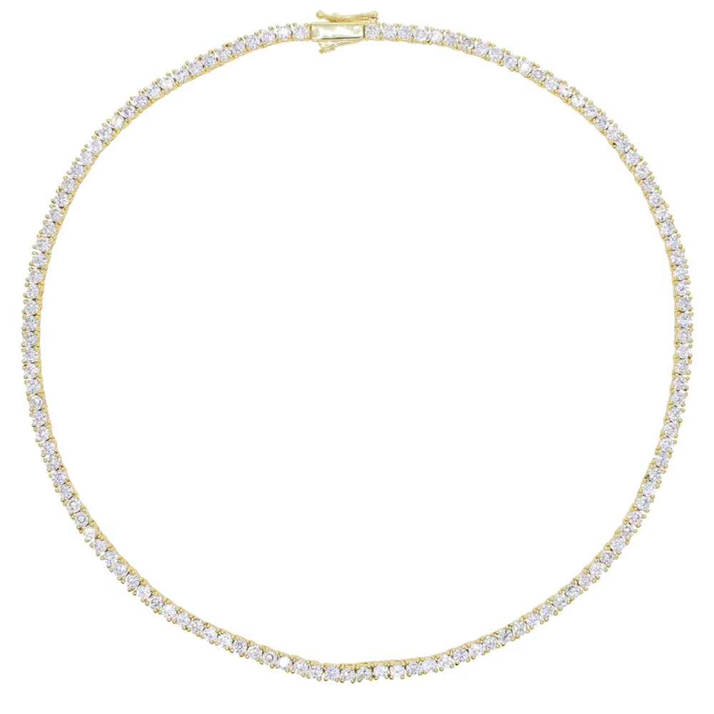 New Iced Out Bling Zircon 3Mm Tennis Chain Necklace Gold Silver Color CZ Charm Choker Women Man Hip Hop Fashion Jewelry