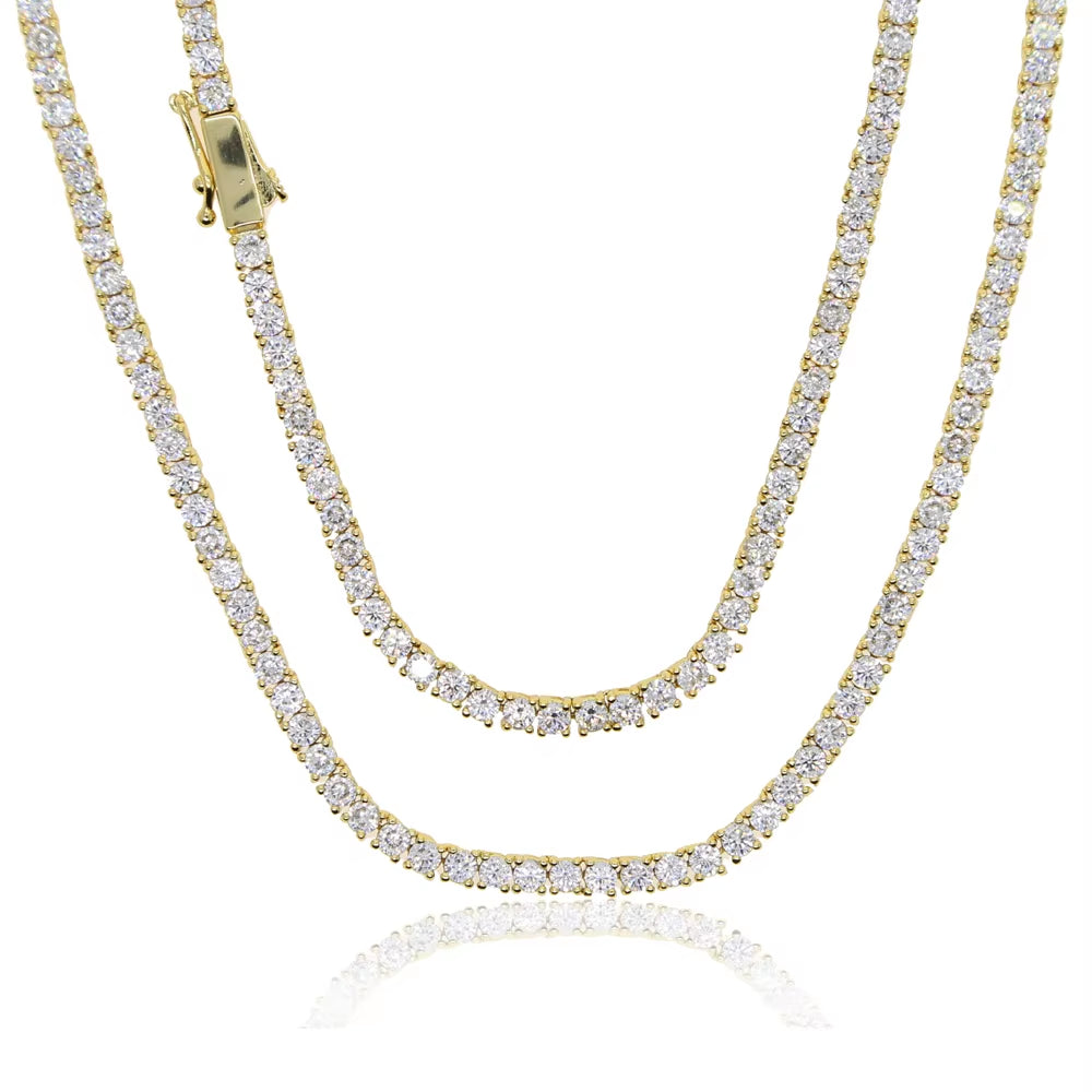 New Iced Out Bling Zircon 3Mm Tennis Chain Necklace Gold Silver Color CZ Charm Choker Women Man Hip Hop Fashion Jewelry