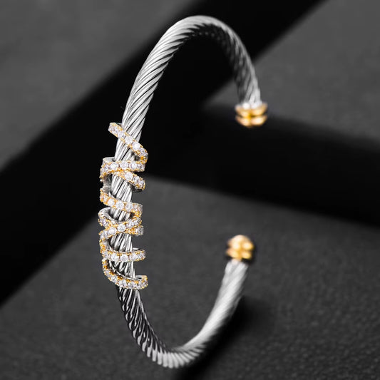 Trendy Luxury Stackable Bangle Cuff for Women Wedding Full Cubic Zircon Crystal CZ Dubai Silver Color Party Bracelet 2023