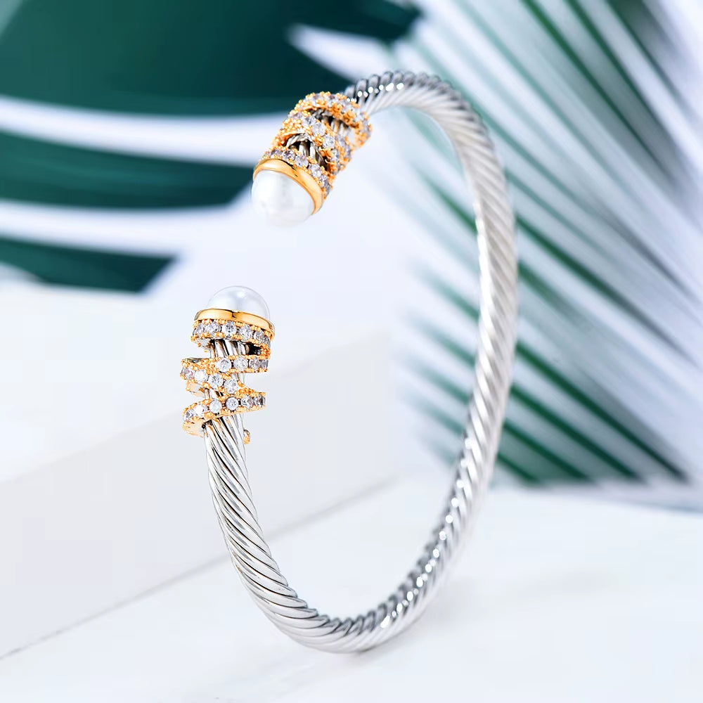 Trendy Luxury Stackable Bangle Cuff for Women Wedding Full Cubic Zircon Crystal CZ Dubai Silver Color Party Bracelet 2023