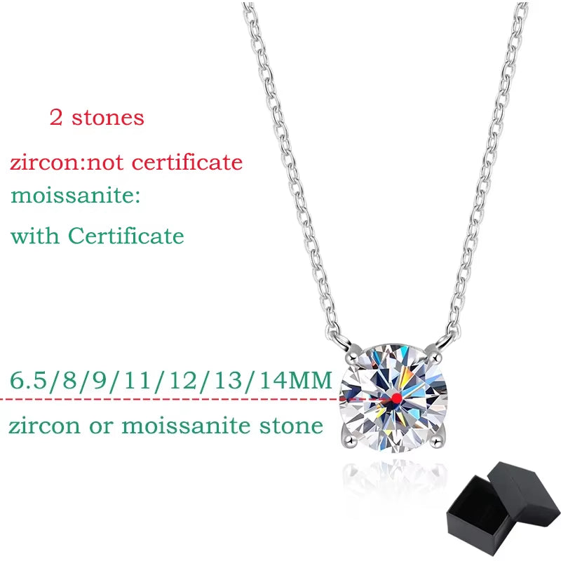 White Gold Plated 1-10CT Moissanite Necklace for Women Classic Four Claws Pendant Wedding Jewelry 925 Sterling Silver