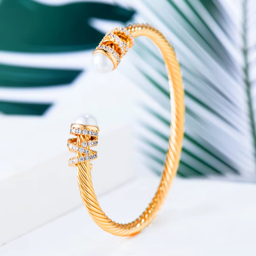 Trendy Luxury Stackable Bangle Cuff for Women Wedding Full Cubic Zircon Crystal CZ Dubai Silver Color Party Bracelet 2023