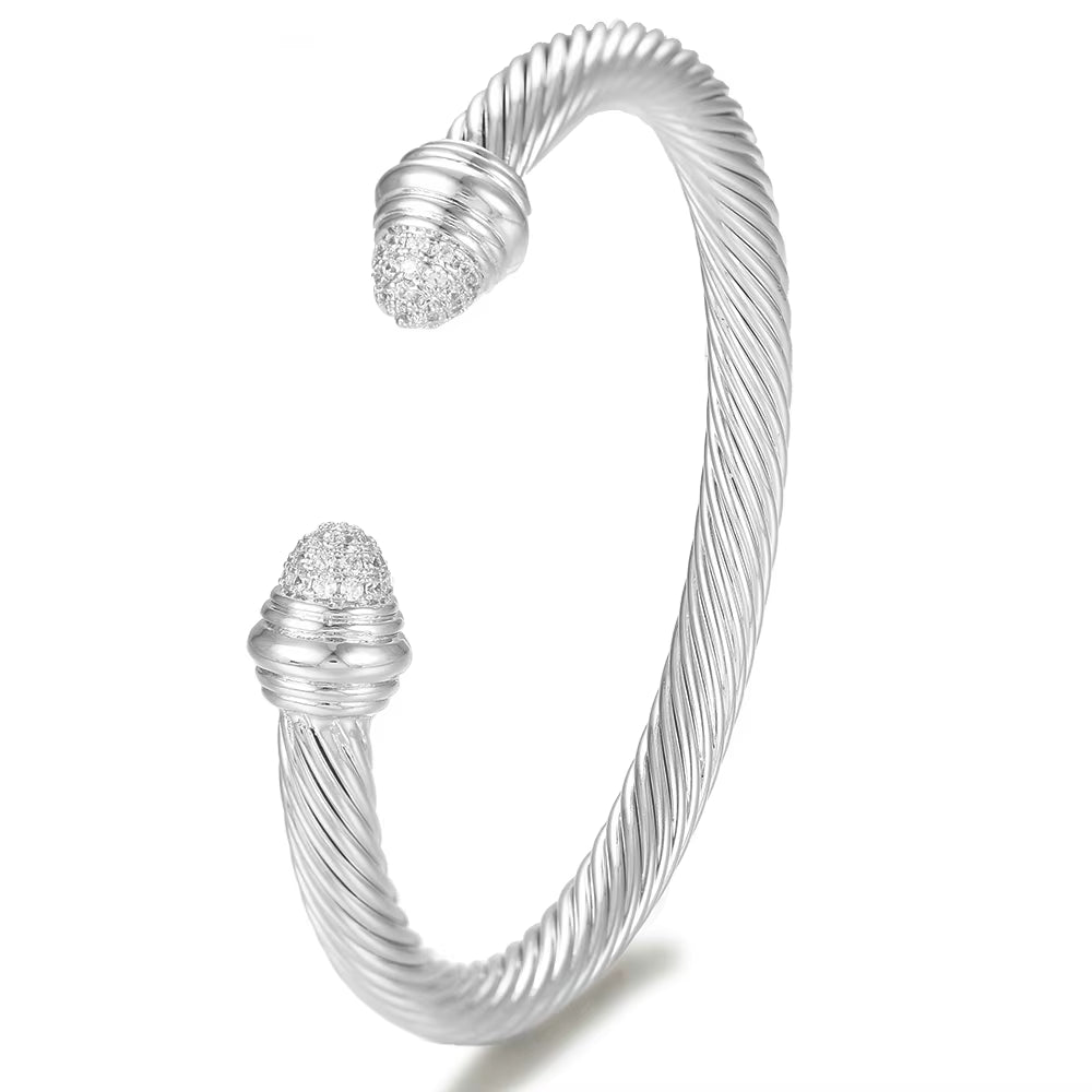 Trendy Luxury Stackable Bangle Cuff for Women Wedding Full Cubic Zircon Crystal CZ Dubai Silver Color Party Bracelet 2023