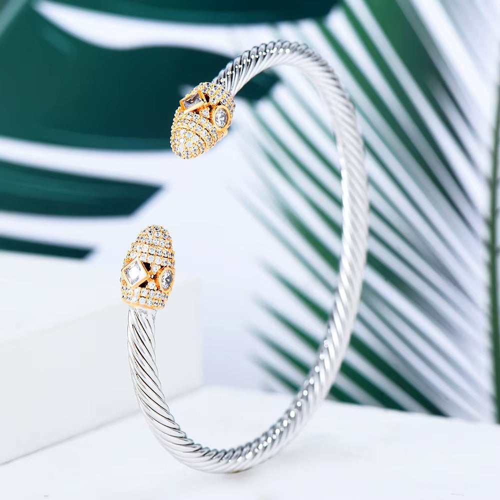 Trendy Luxury Stackable Bangle Cuff for Women Wedding Full Cubic Zircon Crystal CZ Dubai Silver Color Party Bracelet 2023