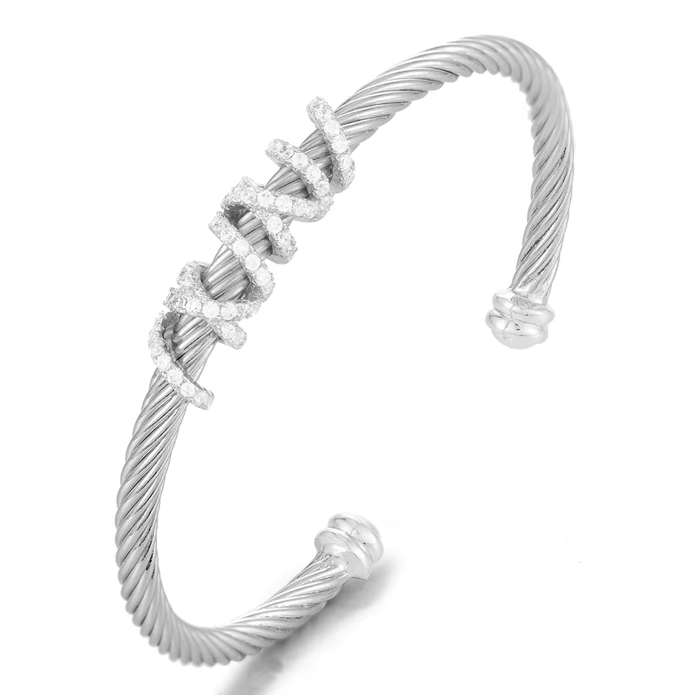 Trendy Luxury Stackable Bangle Cuff for Women Wedding Full Cubic Zircon Crystal CZ Dubai Silver Color Party Bracelet 2023