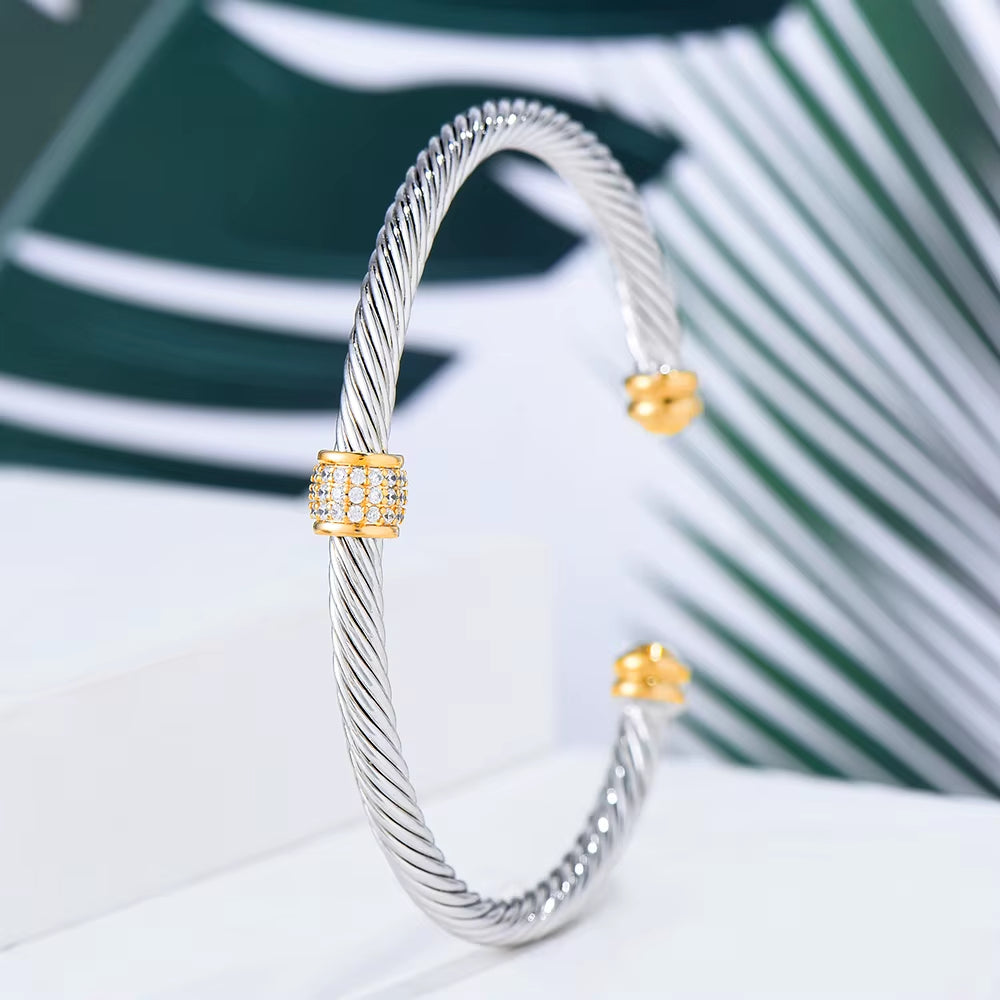 Trendy Luxury Stackable Bangle Cuff for Women Wedding Full Cubic Zircon Crystal CZ Dubai Silver Color Party Bracelet 2023