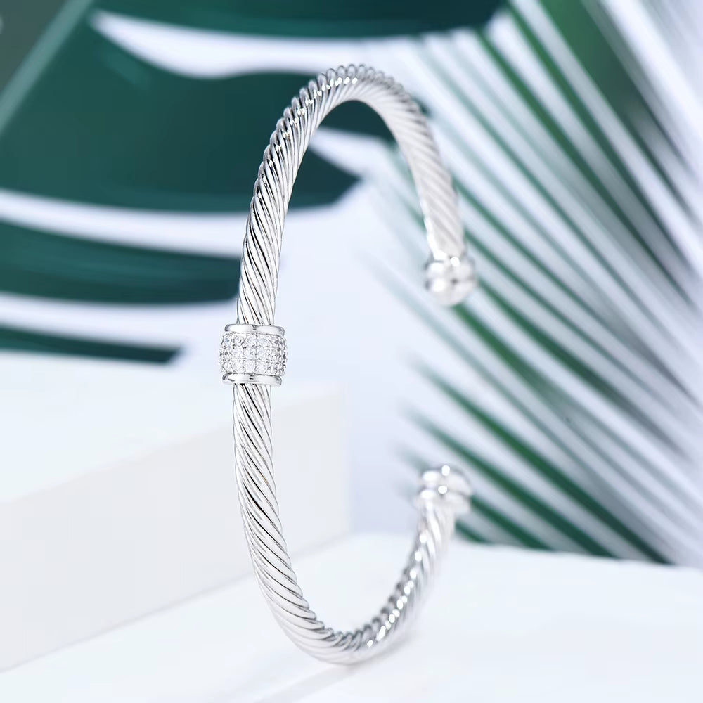 Trendy Luxury Stackable Bangle Cuff for Women Wedding Full Cubic Zircon Crystal CZ Dubai Silver Color Party Bracelet 2023