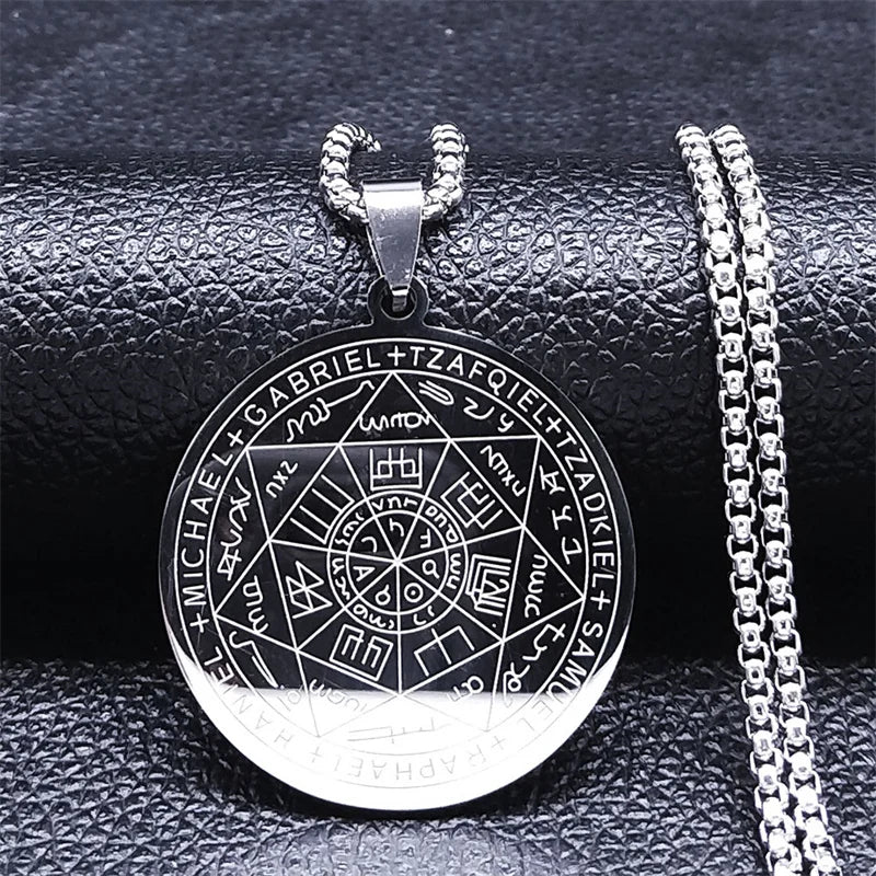 Seven Archangels Amulet Stainless Steel Necklaces Men Seal of Salomon Talisman Christian Protection Jewelry Collar Hombre N1162