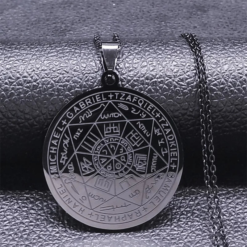 Seven Archangels Amulet Stainless Steel Necklaces Men Seal of Salomon Talisman Christian Protection Jewelry Collar Hombre N1162