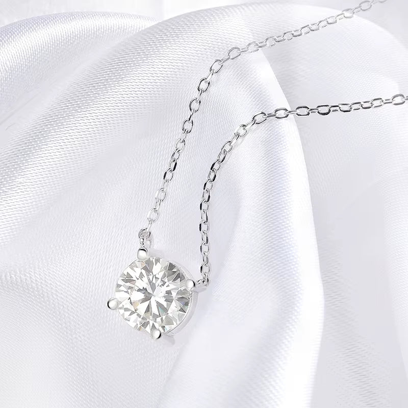 White Gold Plated 1-10CT Moissanite Necklace for Women Classic Four Claws Pendant Wedding Jewelry 925 Sterling Silver