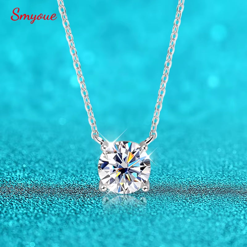 White Gold Plated 1-10CT Moissanite Necklace for Women Classic Four Claws Pendant Wedding Jewelry 925 Sterling Silver