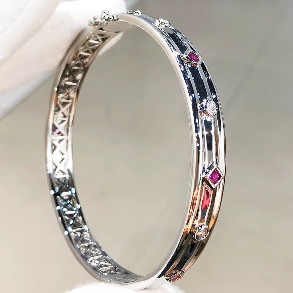 Trendy Luxury Stackable Bangle Cuff for Women Wedding Full Cubic Zircon Crystal CZ Dubai Silver Color Party Bracelet 2023