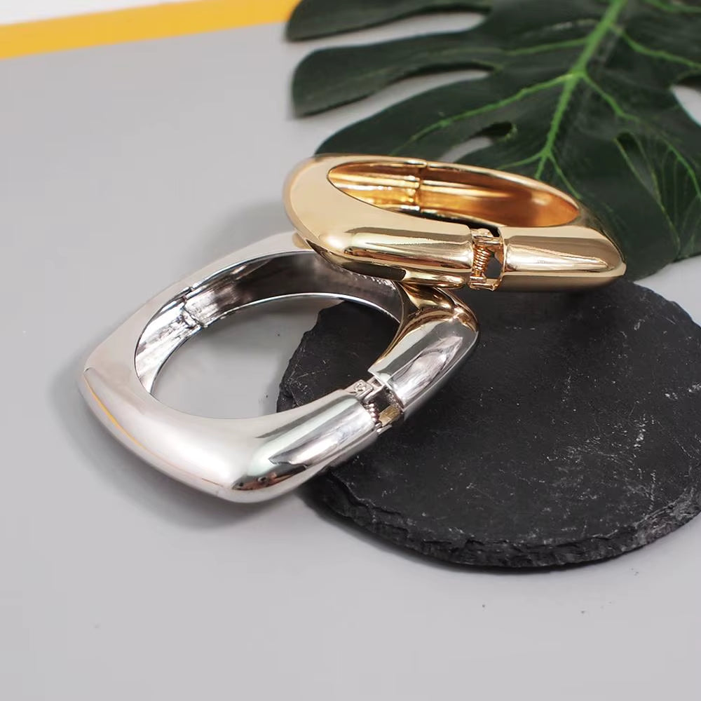 Alloy Bangles Bracelets Women Metal Charm Geometry Statement Cuff Bangles Fashion Jewelry Gold Color