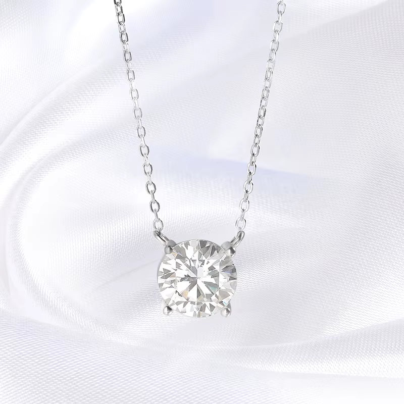 White Gold Plated 1-10CT Moissanite Necklace for Women Classic Four Claws Pendant Wedding Jewelry 925 Sterling Silver