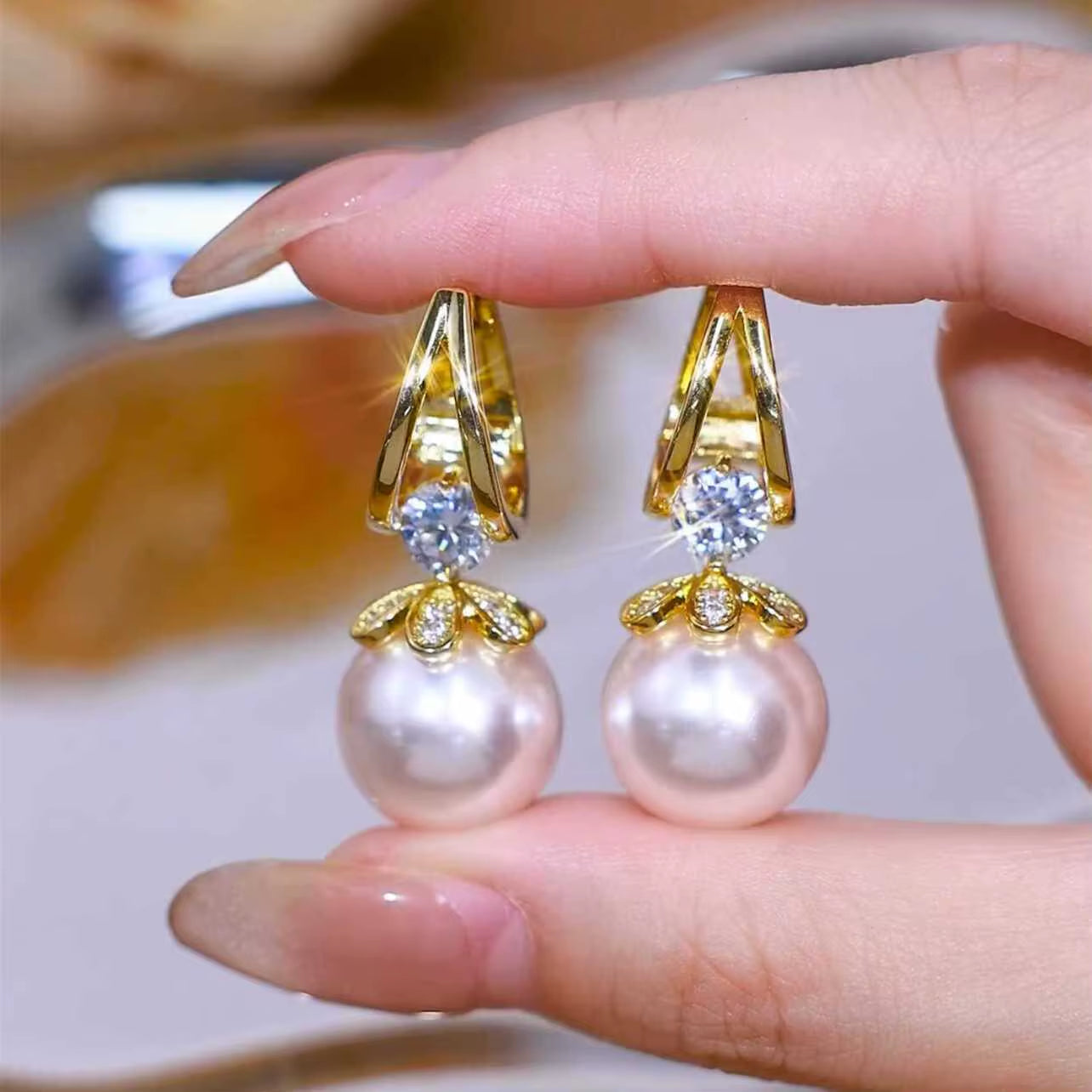 Pearl Earrings Copper Alloy Red Diamond Earrings Fashionable Temperament Earring Crystal Jewelry for Wemon Wedding Gift Party