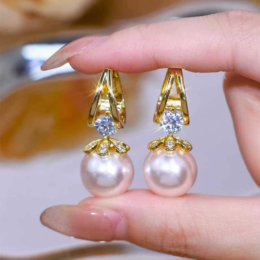 Pearl Earrings Copper Alloy Red Diamond Earrings Fashionable Temperament Earring Crystal Jewelry for Wemon Wedding Gift Party