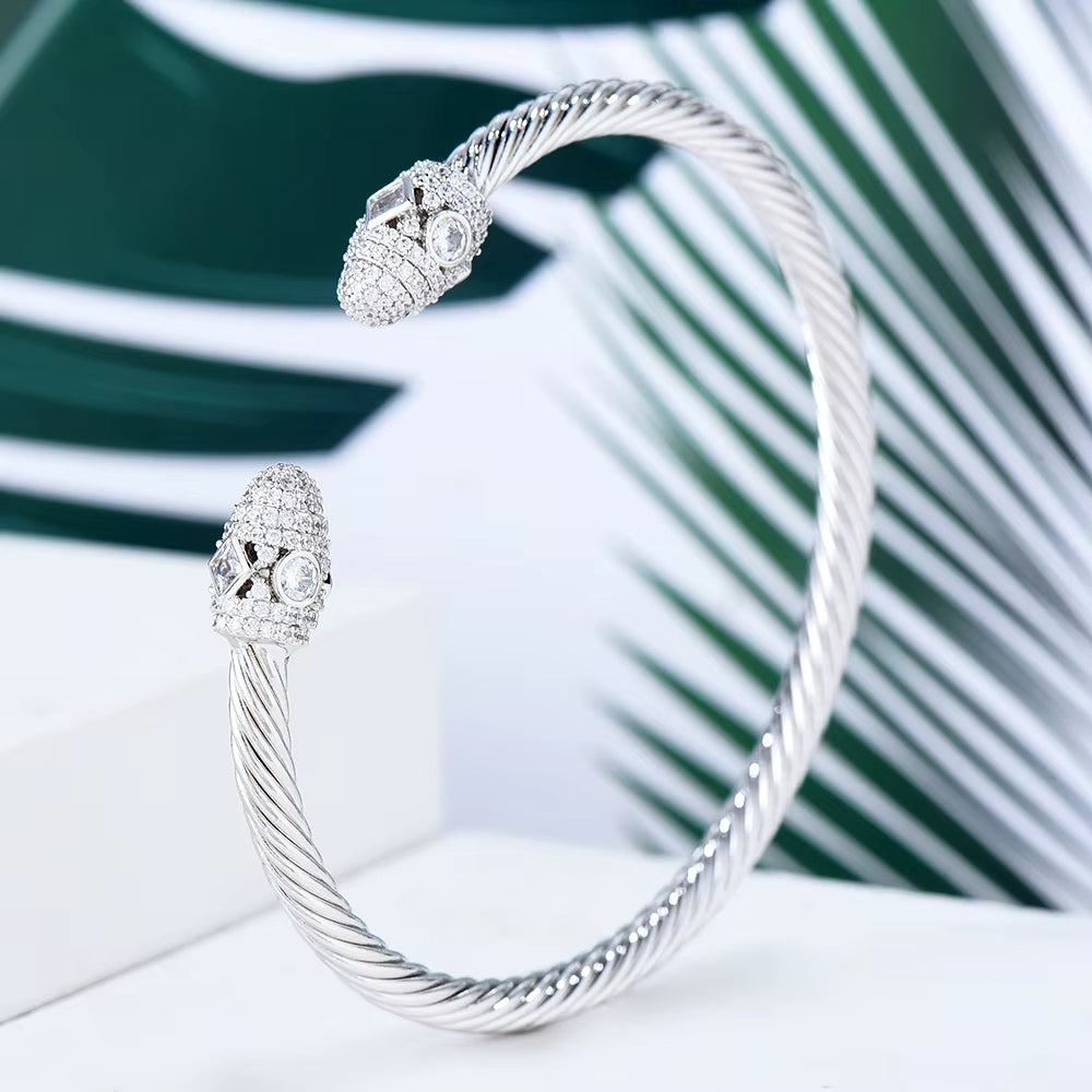 Trendy Luxury Stackable Bangle Cuff for Women Wedding Full Cubic Zircon Crystal CZ Dubai Silver Color Party Bracelet 2023