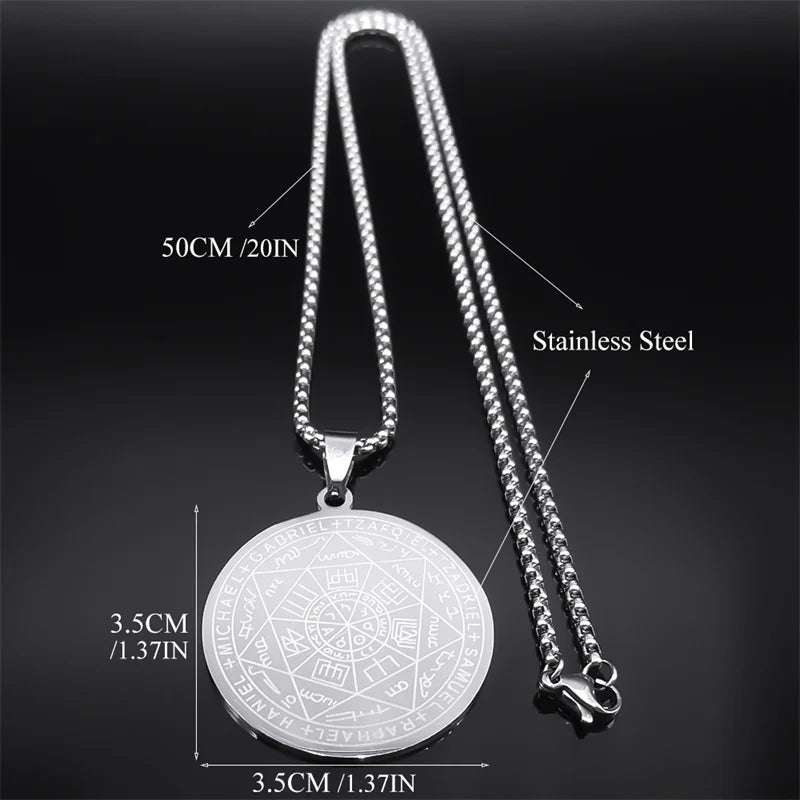 Seven Archangels Amulet Stainless Steel Necklaces Men Seal of Salomon Talisman Christian Protection Jewelry Collar Hombre N1162