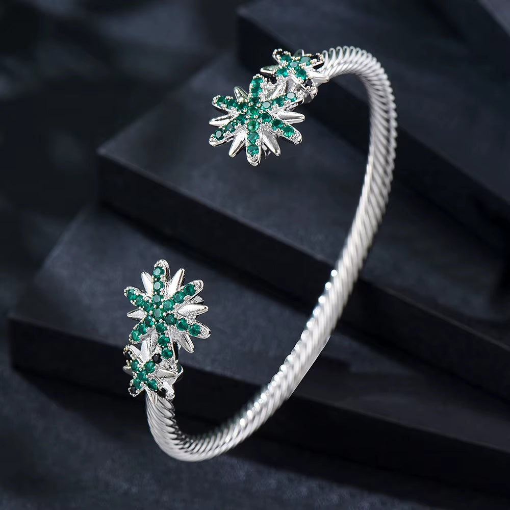 Trendy Luxury Stackable Bangle Cuff for Women Wedding Full Cubic Zircon Crystal CZ Dubai Silver Color Party Bracelet 2023