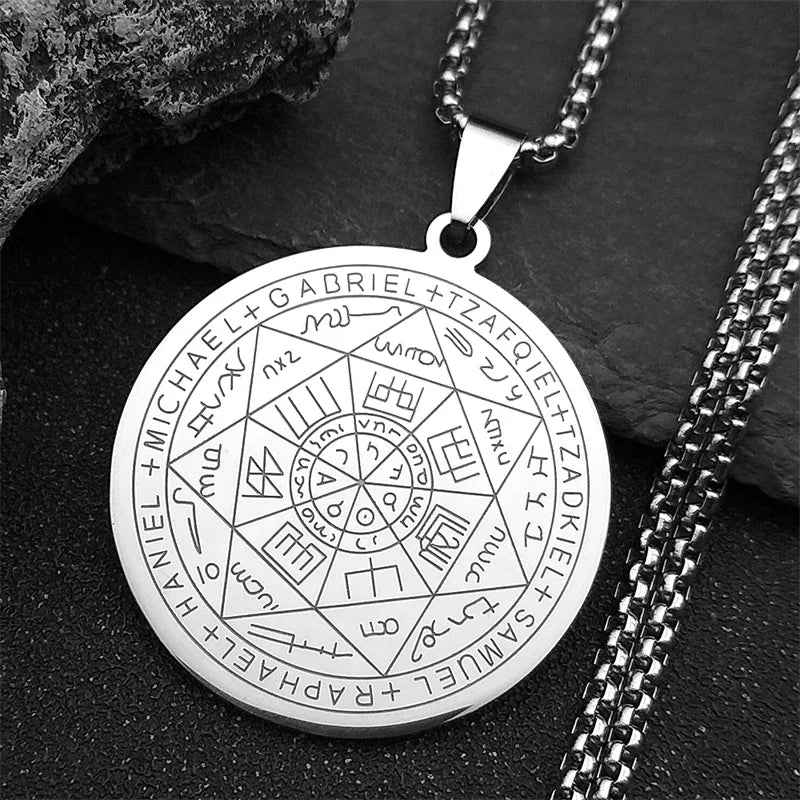 Seven Archangels Amulet Stainless Steel Necklaces Men Seal of Salomon Talisman Christian Protection Jewelry Collar Hombre N1162