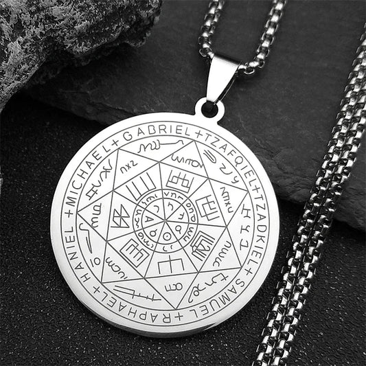 Seven Archangels Amulet Stainless Steel Necklaces Men Seal of Salomon Talisman Christian Protection Jewelry Collar Hombre N1162