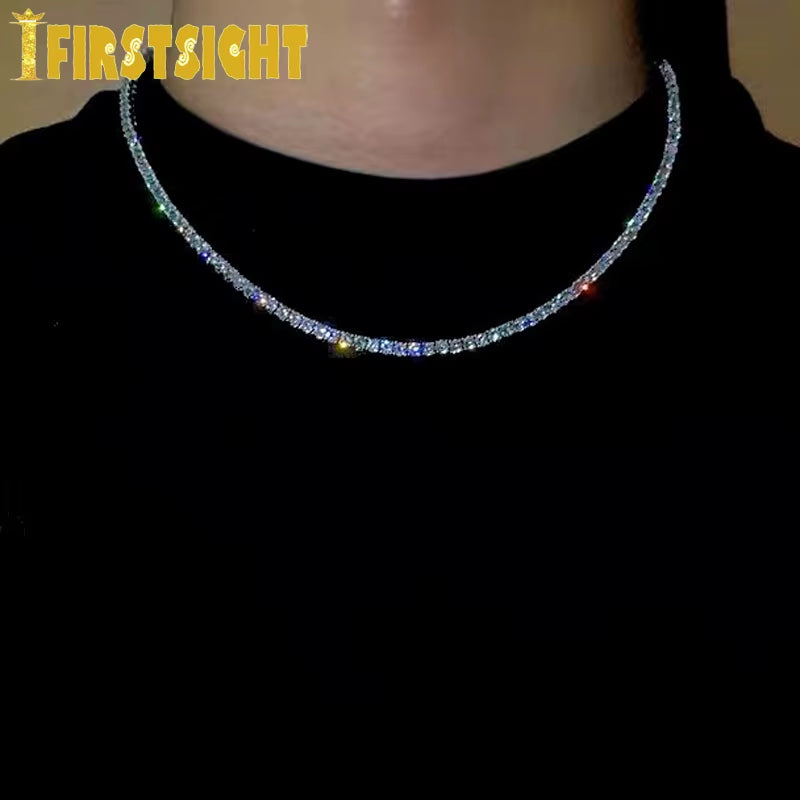 New Iced Out Bling Zircon 3Mm Tennis Chain Necklace Gold Silver Color CZ Charm Choker Women Man Hip Hop Fashion Jewelry